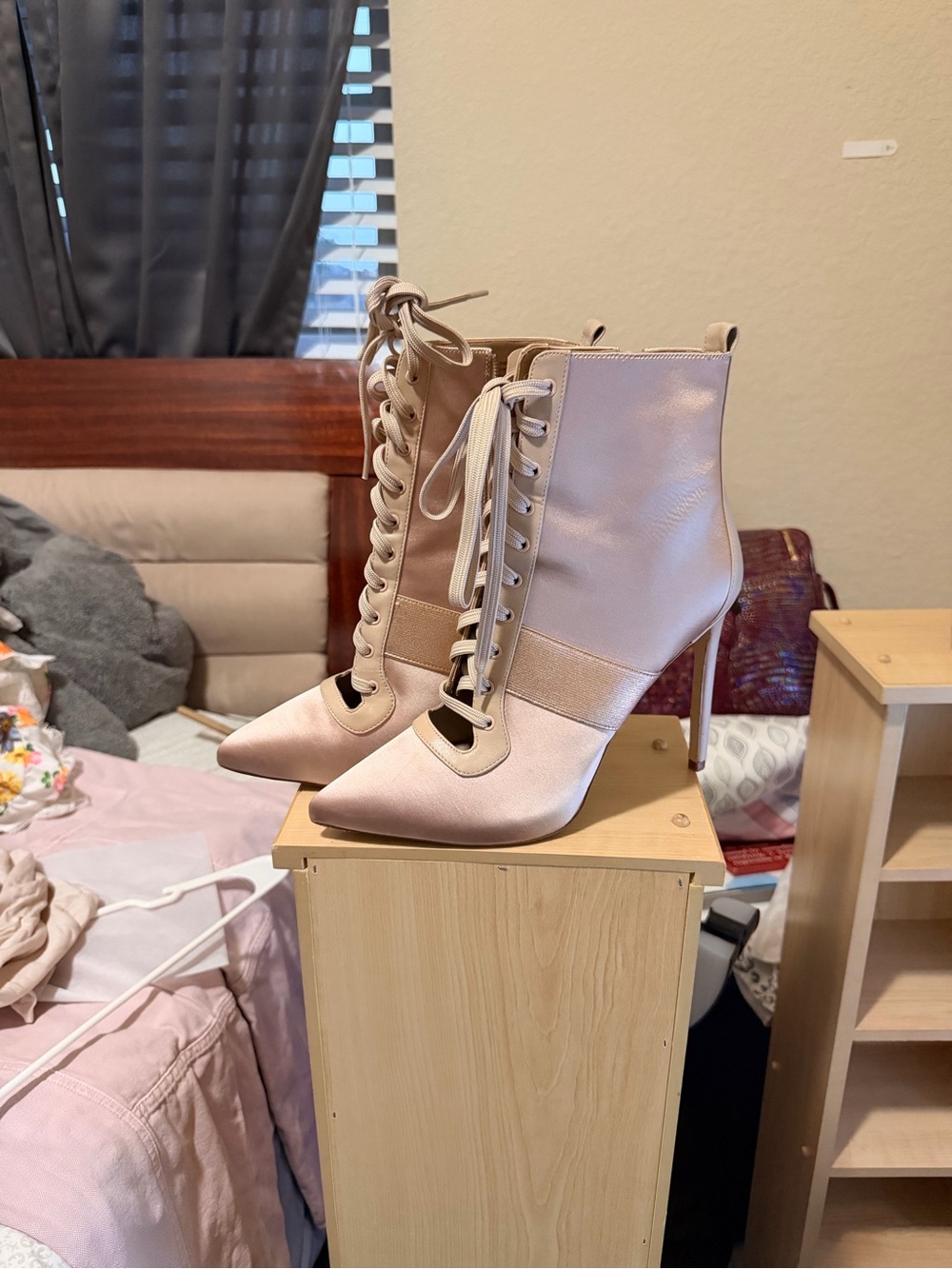 Aldo Blush Pink Lace-Up Pointed Toe Ankle Boots